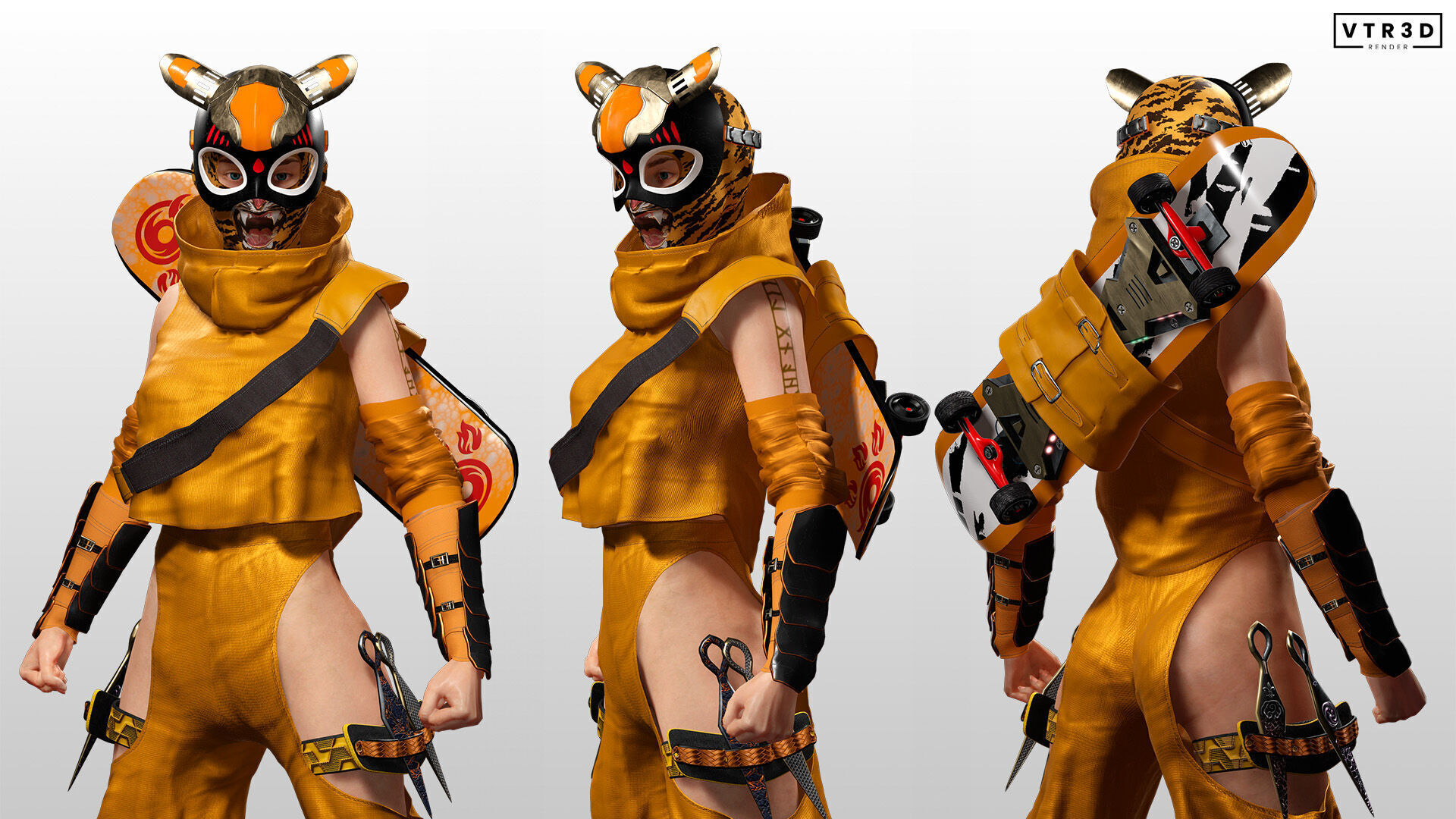Tora Blaze Ninja Futuristic Tiger Mask Assassin Game Ready Low-poly 3D model_3