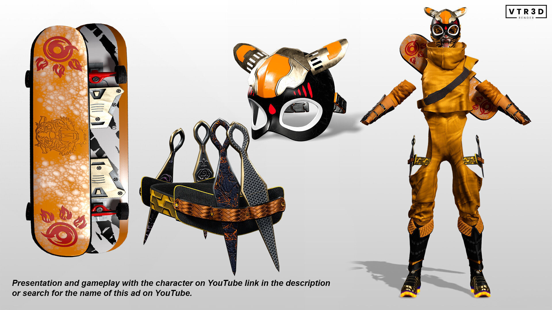 Tora Blaze Ninja Futuristic Tiger Mask Assassin Game Ready Low-poly 3D model_7