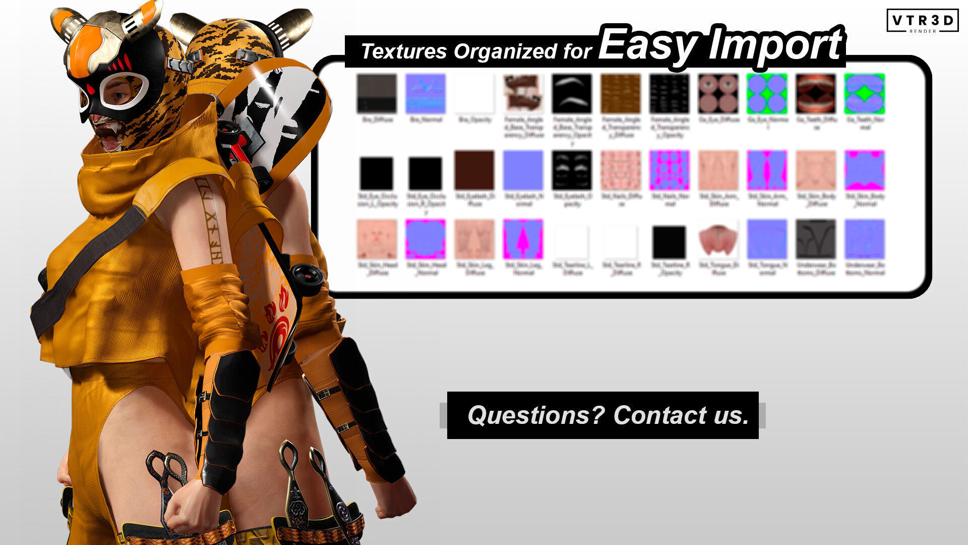 Tora Blaze Ninja Futuristic Tiger Mask Assassin Game Ready Low-poly 3D model_9