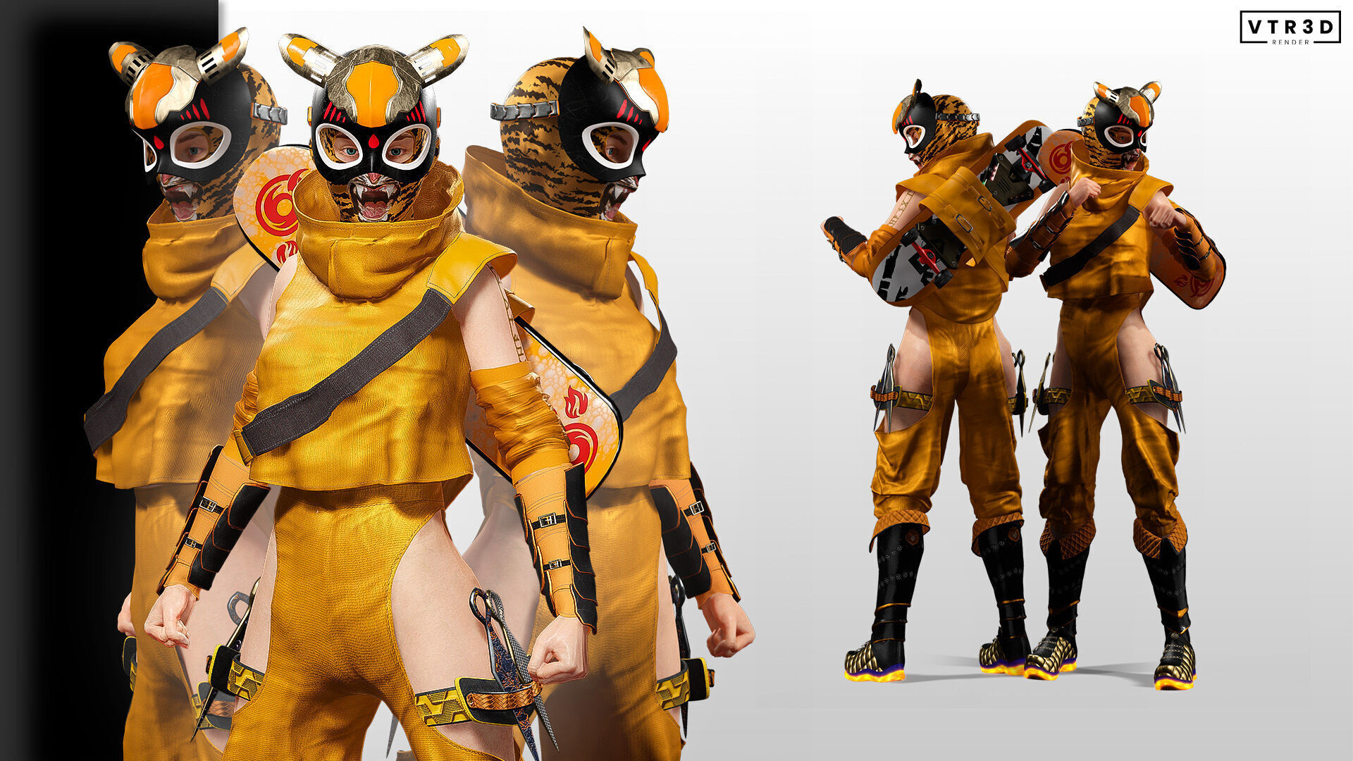 Tora Blaze Ninja Futuristic Tiger Mask Assassin Game Ready Low-poly 3D model_2