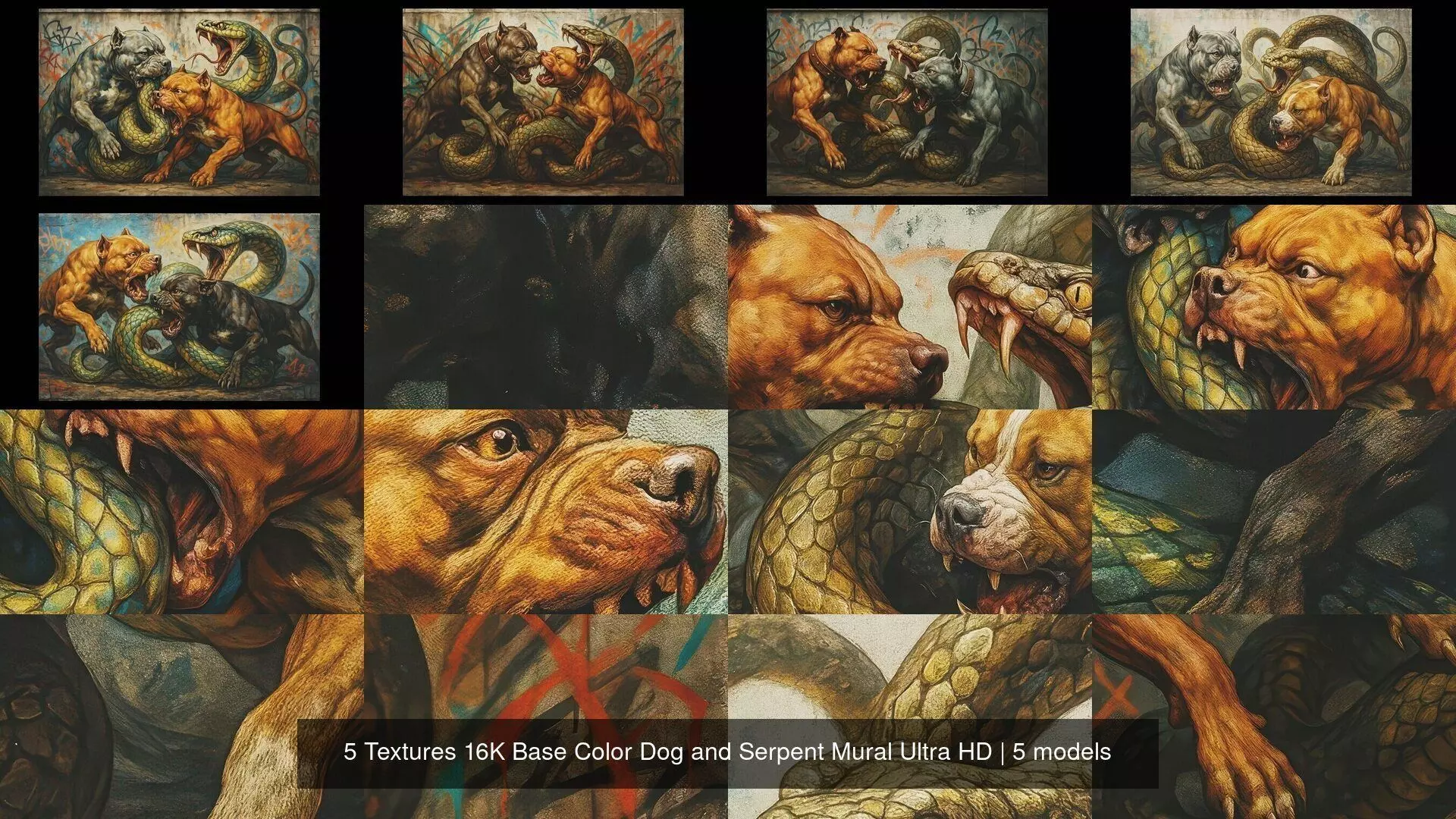 5 Textures 16K Base Color Dog and Serpent Mural Ultra HD Texture_0