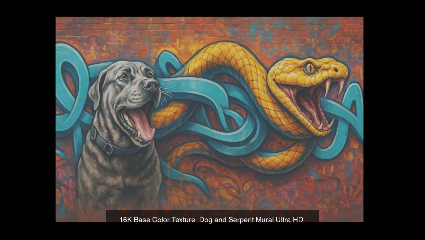 10 Textures 16K Base Color Dog and Serpent Mural Ultra HD Texture_1