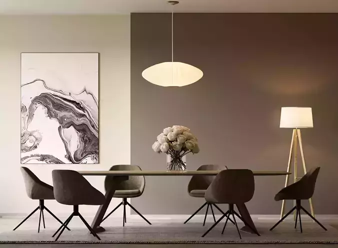 Modern dining table 3D model PBR-ready