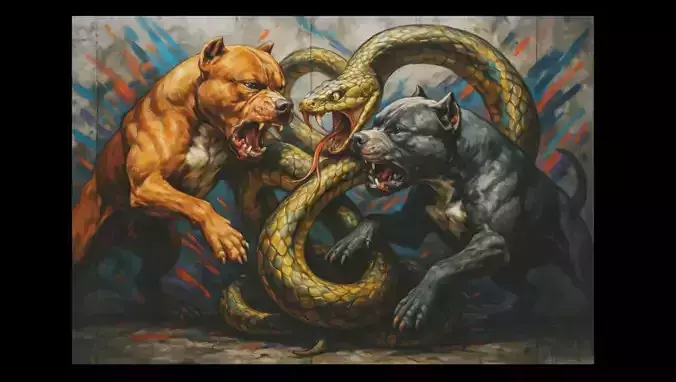 16K Base Color Texture Dog and Serpent Mural Ultra HD 