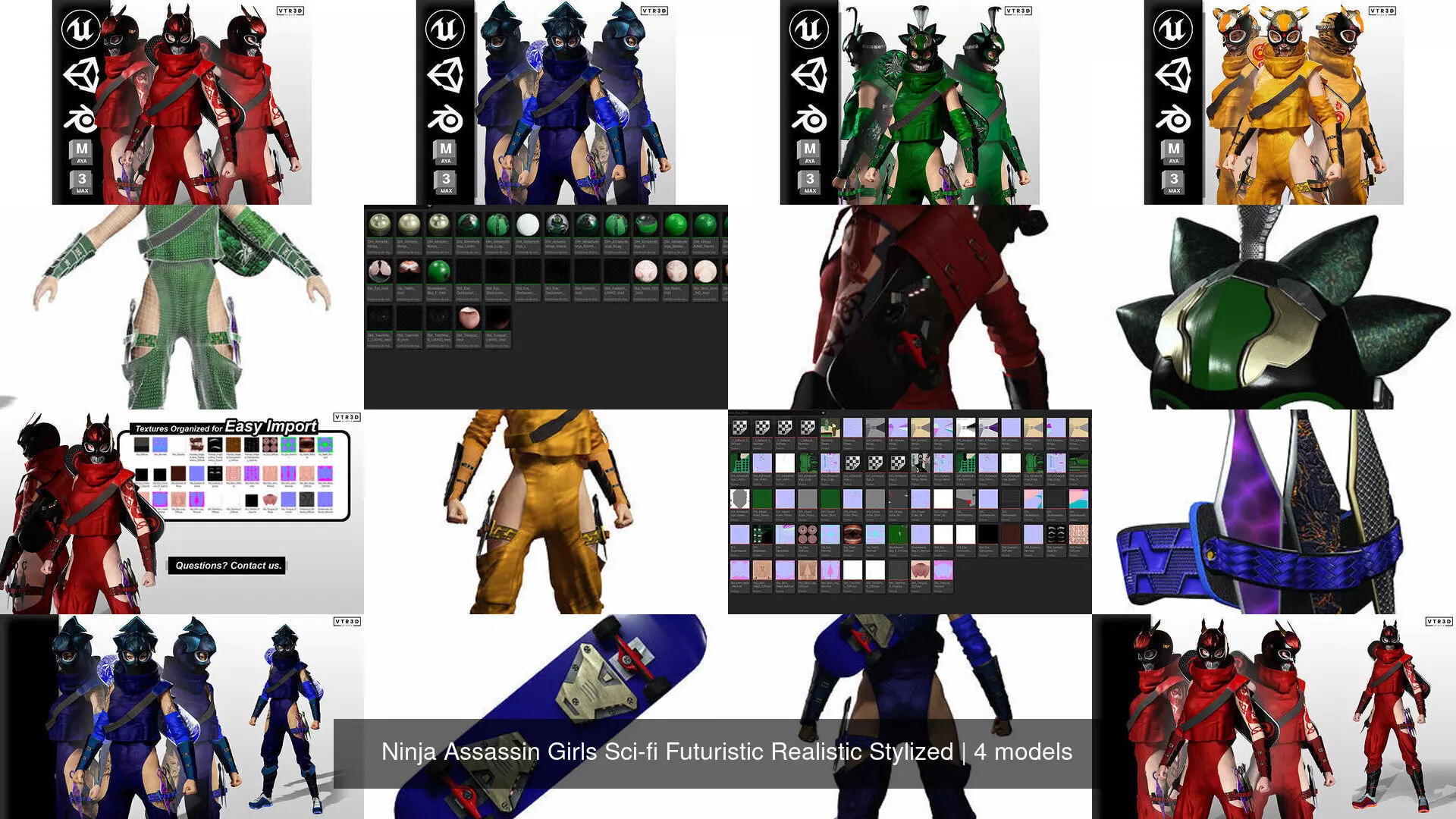 Ninja Assassin Girls Sci-fi Futuristic Realistic Stylized 3D Model Collection_5
