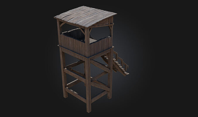 Wooden Watchtower  Rustic Sentinel of the Wilderness 3D model 4