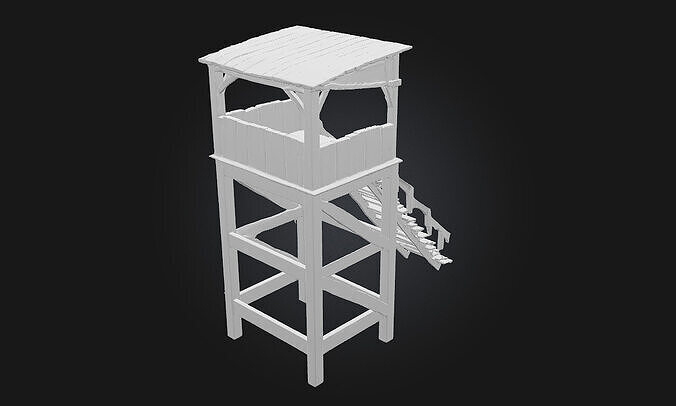 Wooden Watchtower  Rustic Sentinel of the Wilderness 3D model 7