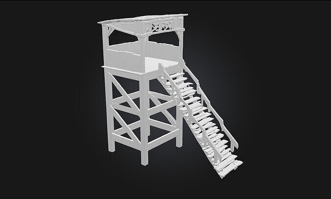 Wooden Watchtower  Rustic Sentinel of the Wilderness 3D model 6