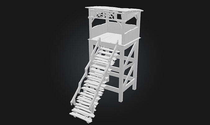 Wooden Watchtower  Rustic Sentinel of the Wilderness 3D model 5