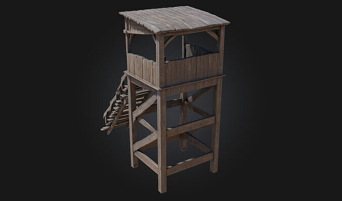 Wooden Watchtower  Rustic Sentinel of the Wilderness 3D model 3