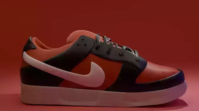 Realistic 3D Sport Sneaker with Black and Red Low-poly 3D model