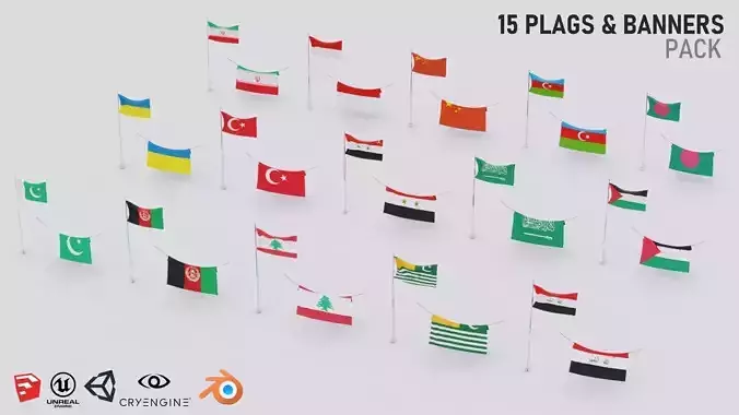 Country Flags and Banners Pack 3D model