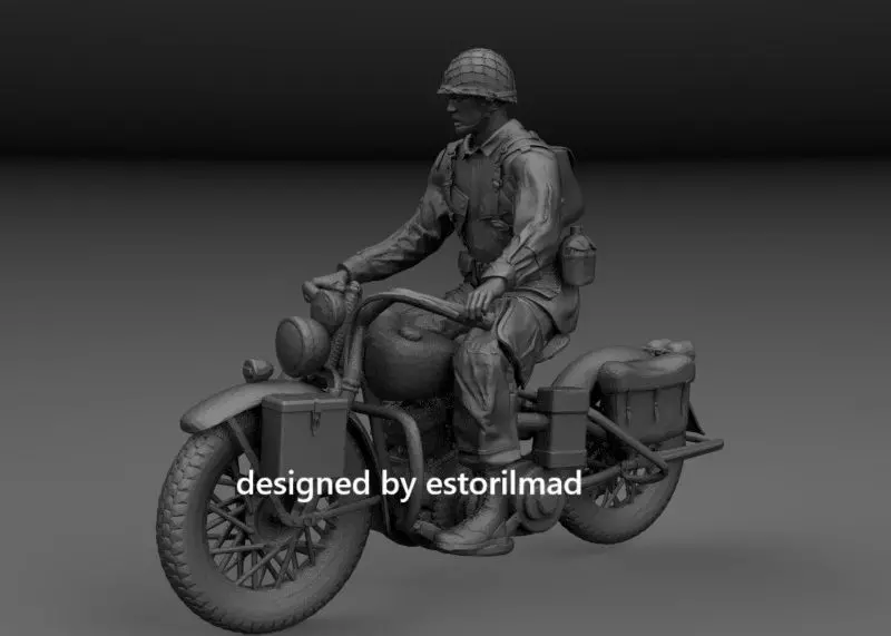 WW2 AMERICAN PARATROOPER MOUNTED ON A WLA MOTORCYCLE 3D print model