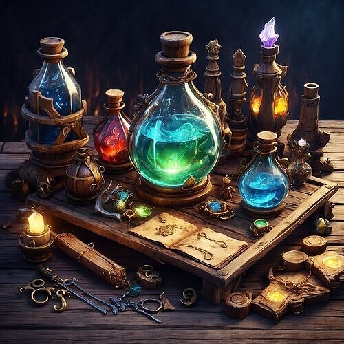 Fantasy 2D Icon Pack  46 PNGs High Res Game Ready Texture