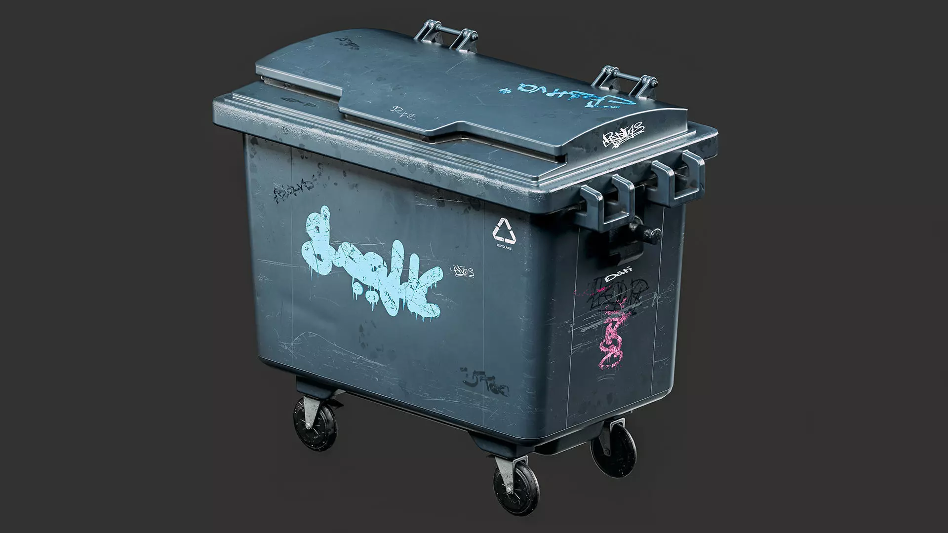 Outdoor Trash Can Low-poly 3D model_0