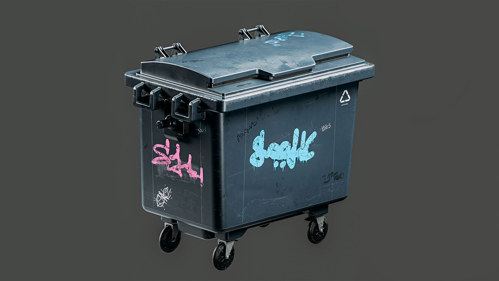 Outdoor Trash Can Low-poly 3D model_3