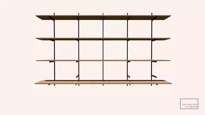 Industrial Wall Shelf - Wood - Metal - 3D Model