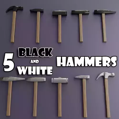 5 Black  White Hammers  Low Poly PBR Tool Pack Low-poly 3D model