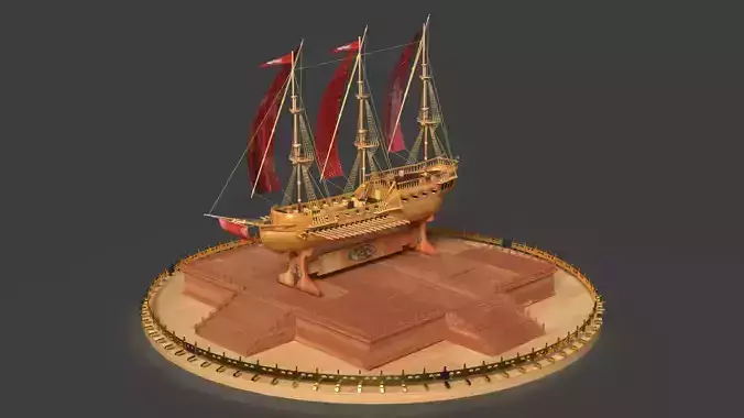 Chinese sail ship  Low-poly 3D model