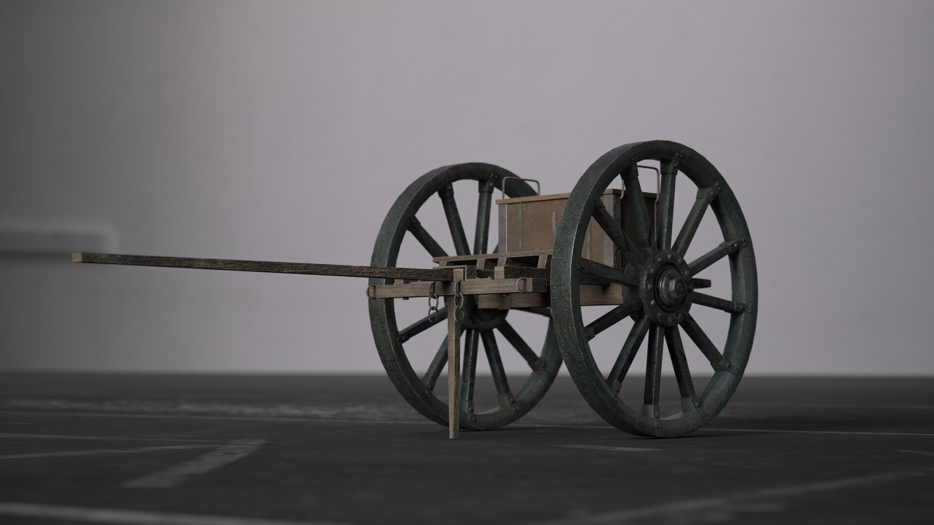 Wooden cart Low-poly 3D model_1