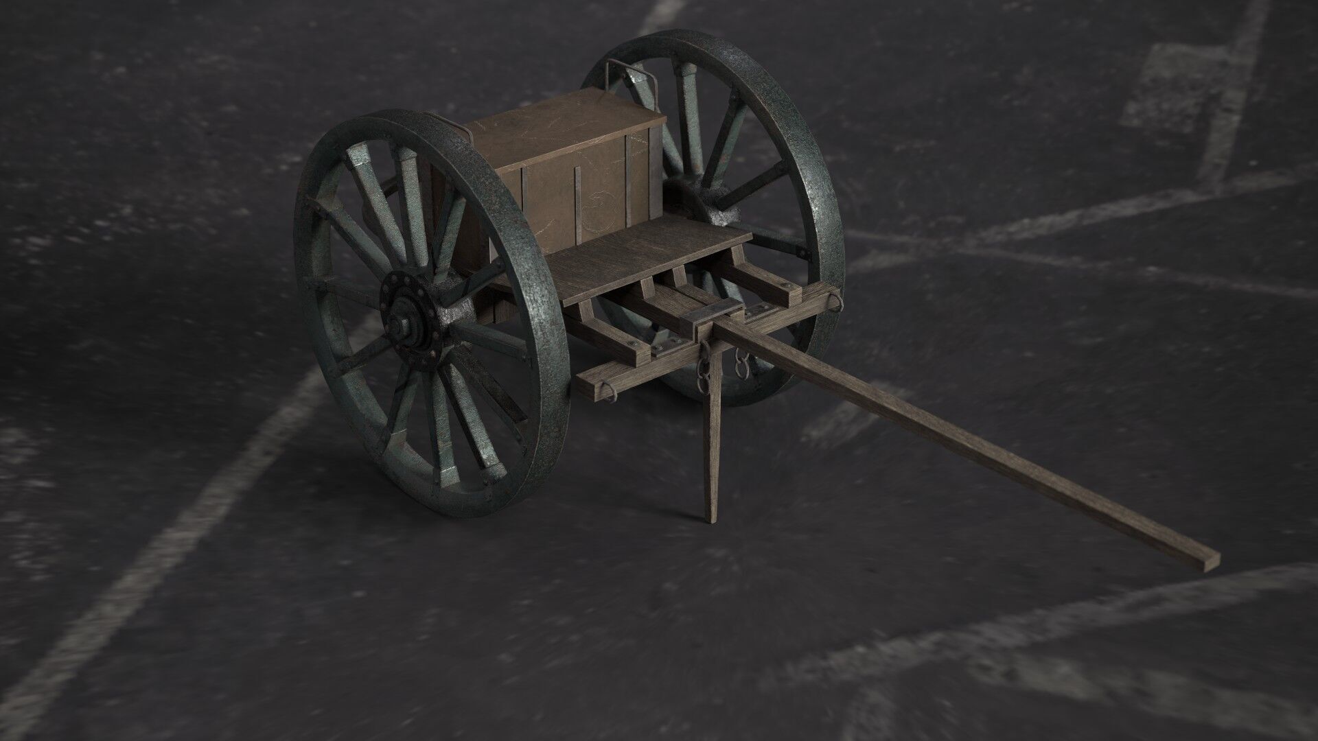 Wooden cart Low-poly 3D model_3