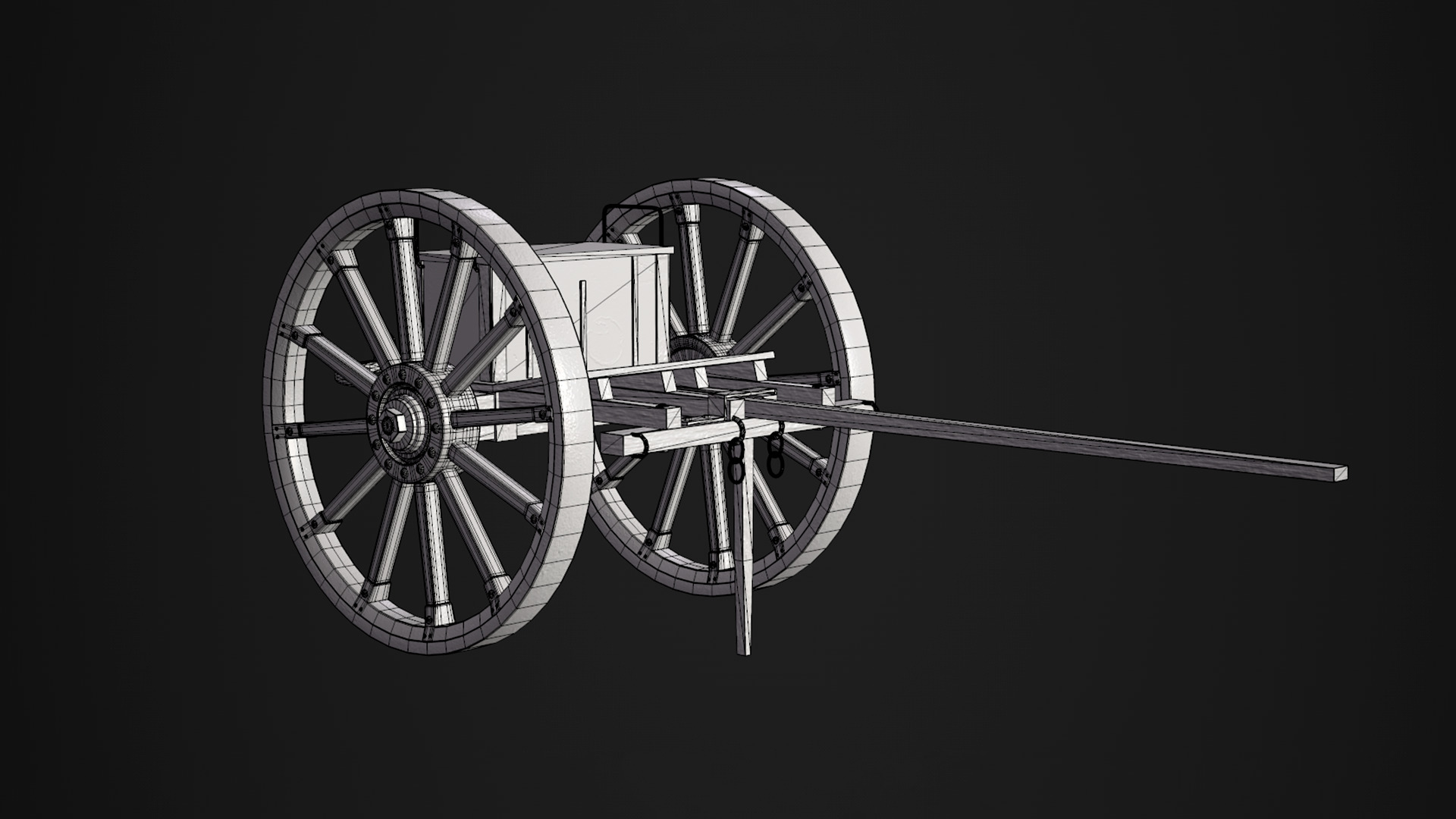 Wooden cart Low-poly 3D model_4