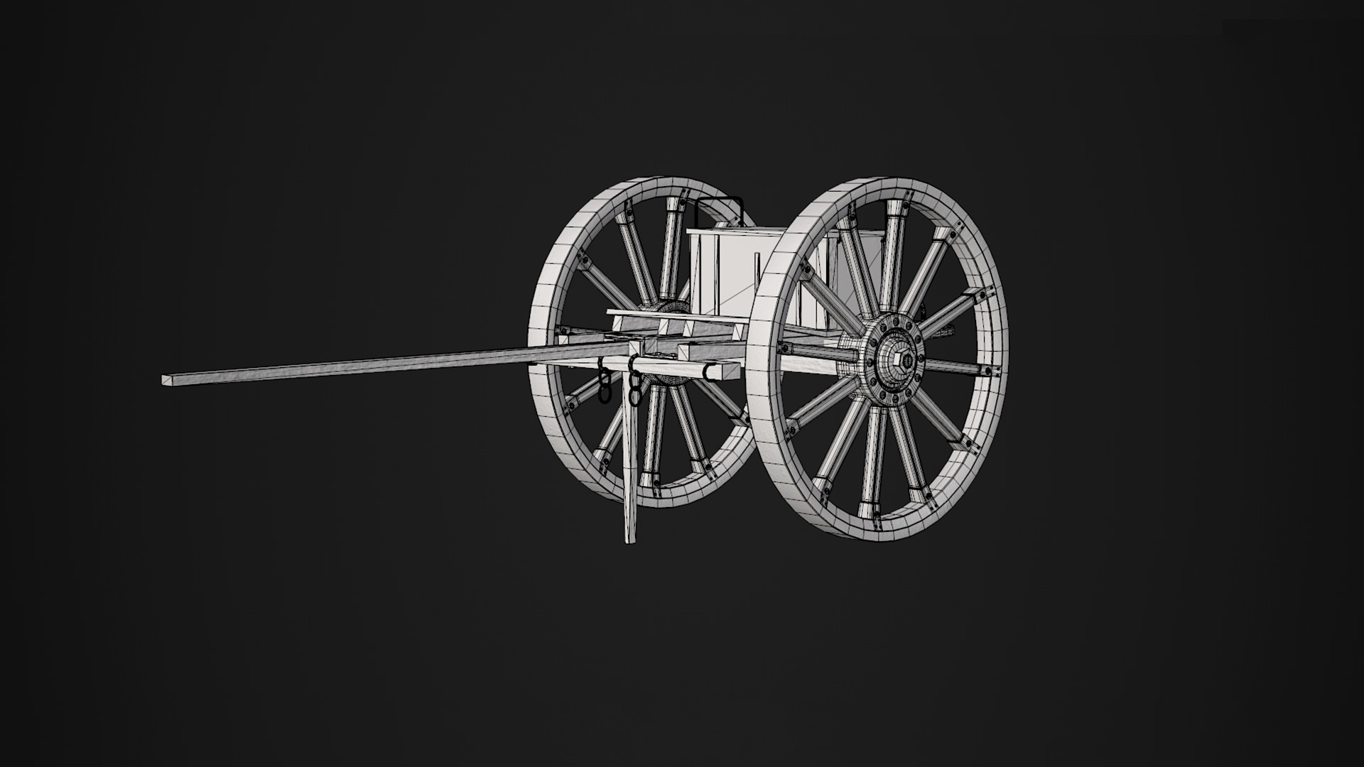 Wooden cart Low-poly 3D model_5