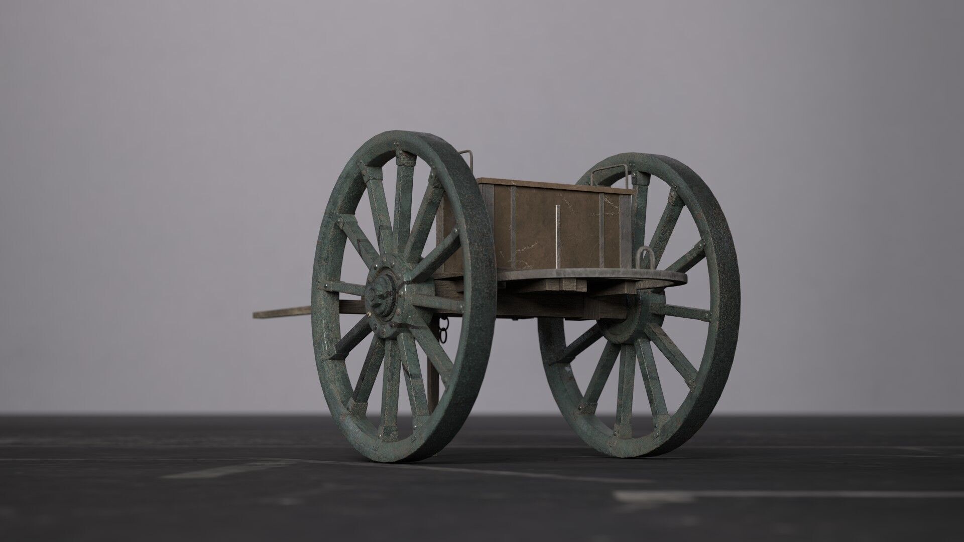 Wooden cart Low-poly 3D model_2