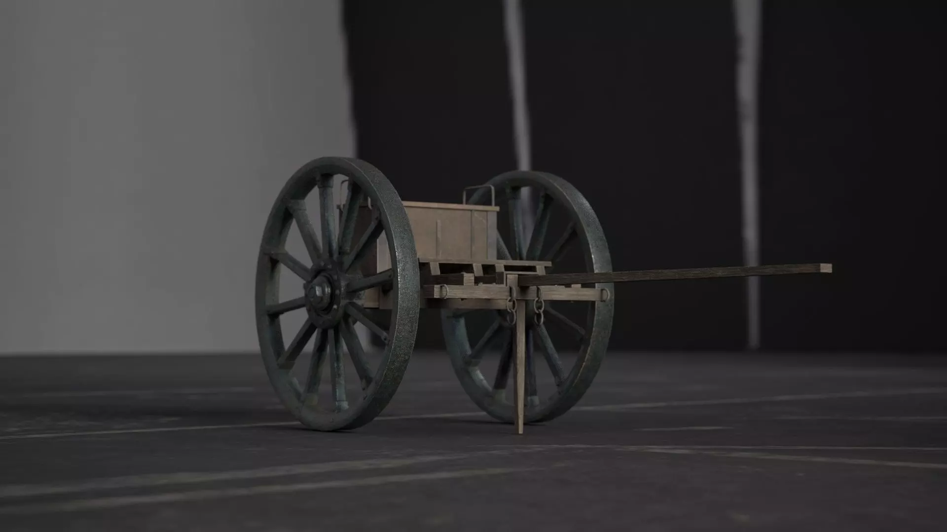 Wooden cart Low-poly 3D model_0