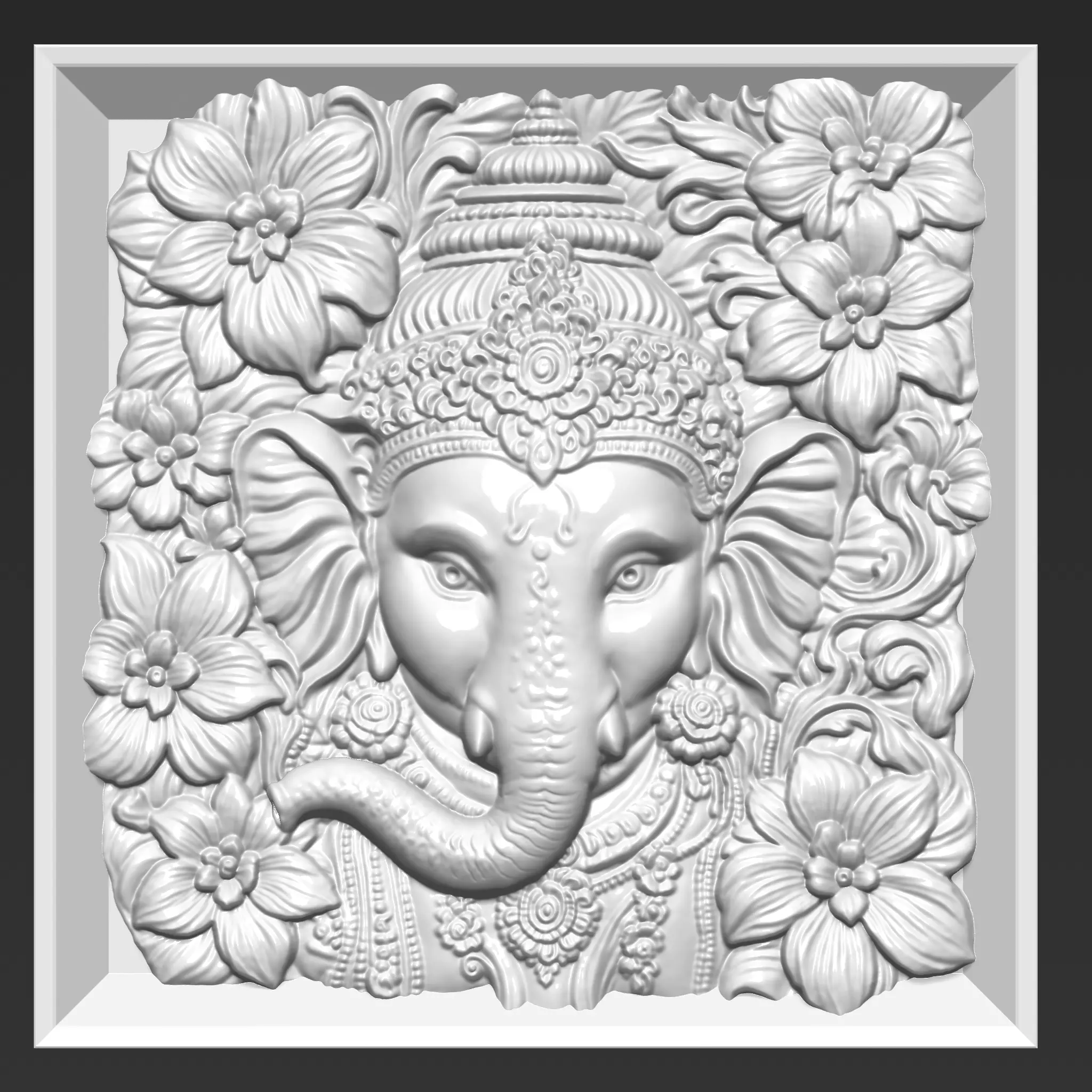 Ganesha Head with Flowers Background A3 3D print model