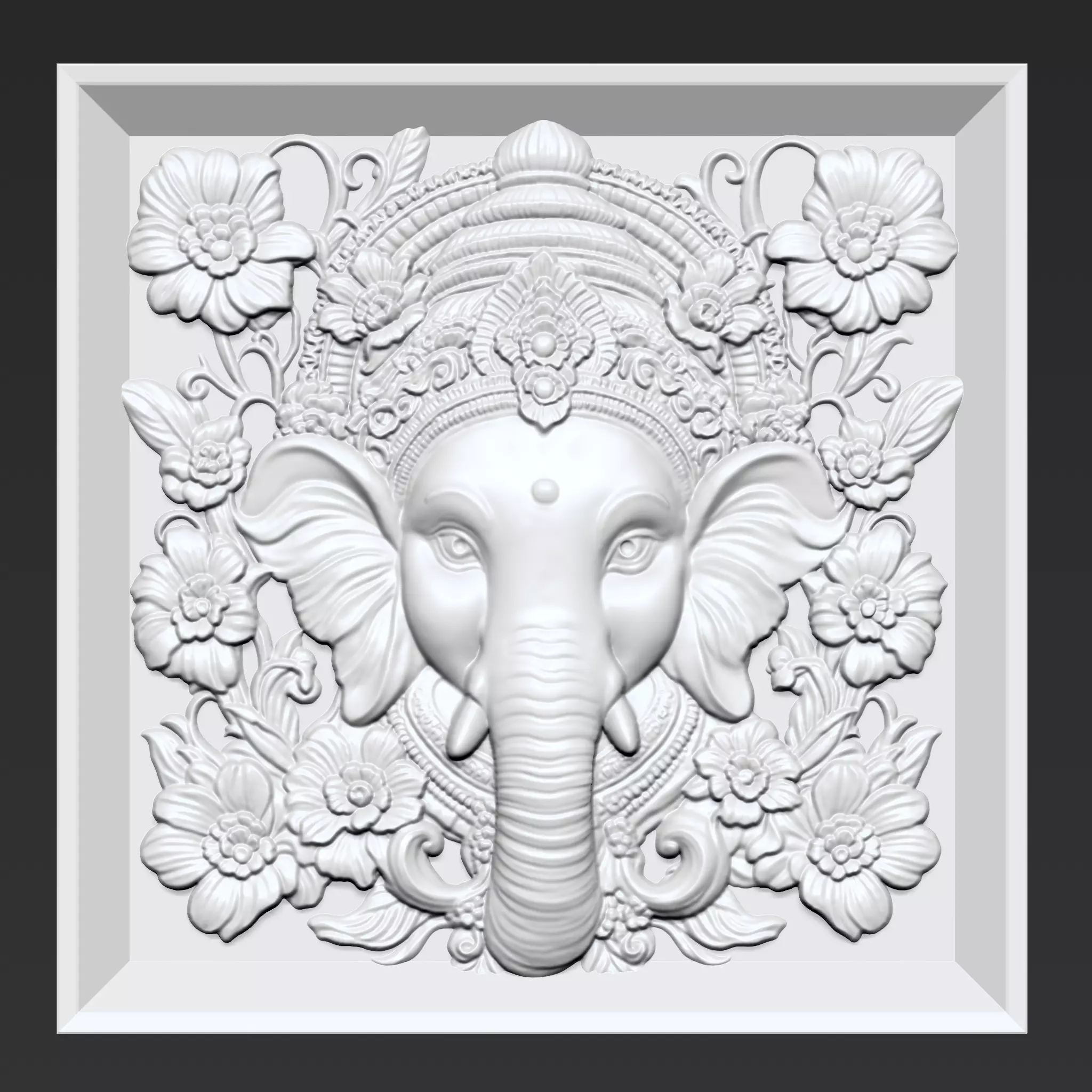 Ganesha Head with Flowers Background A5 3D print model