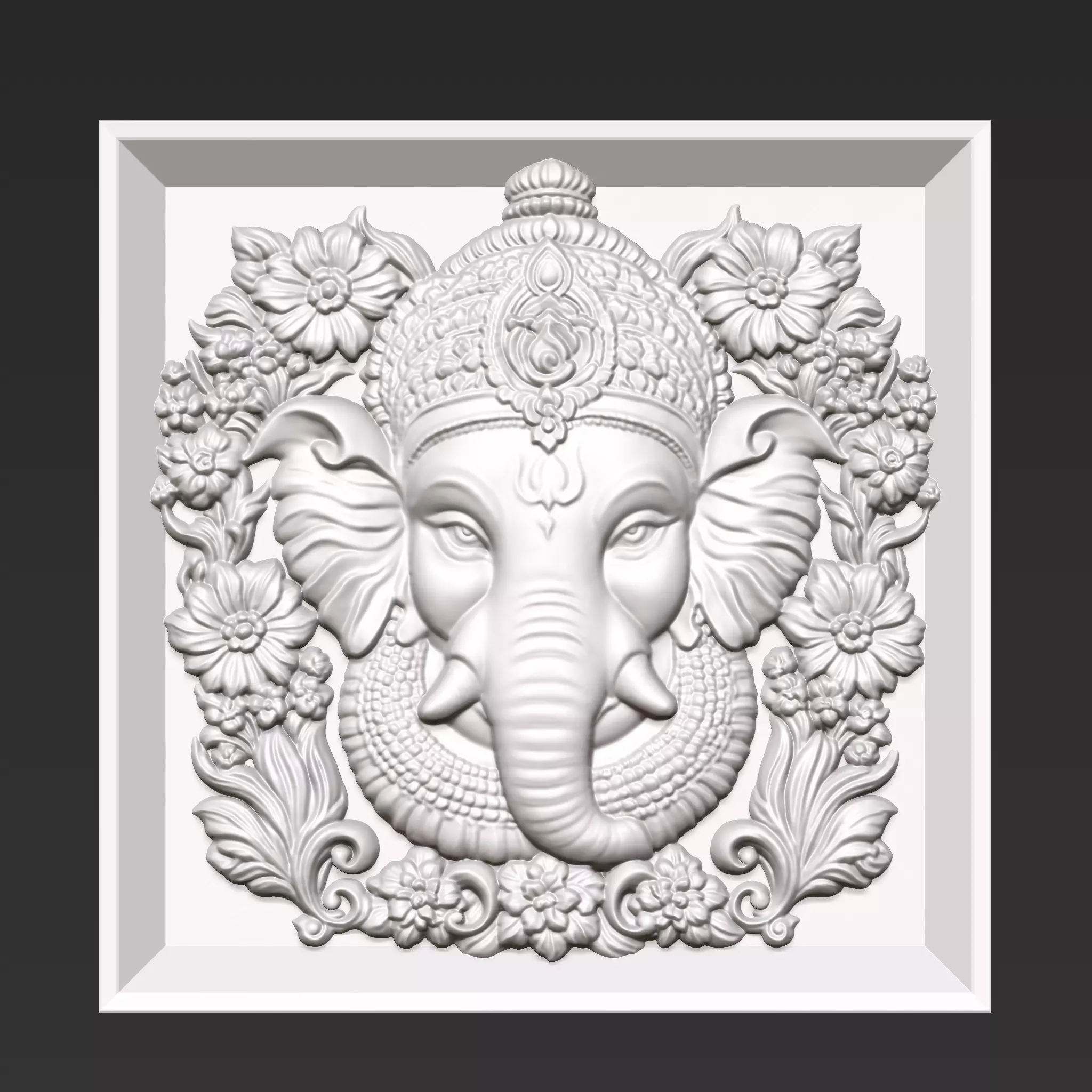 Ganesha Head with Flowers Background A6 3D print model
