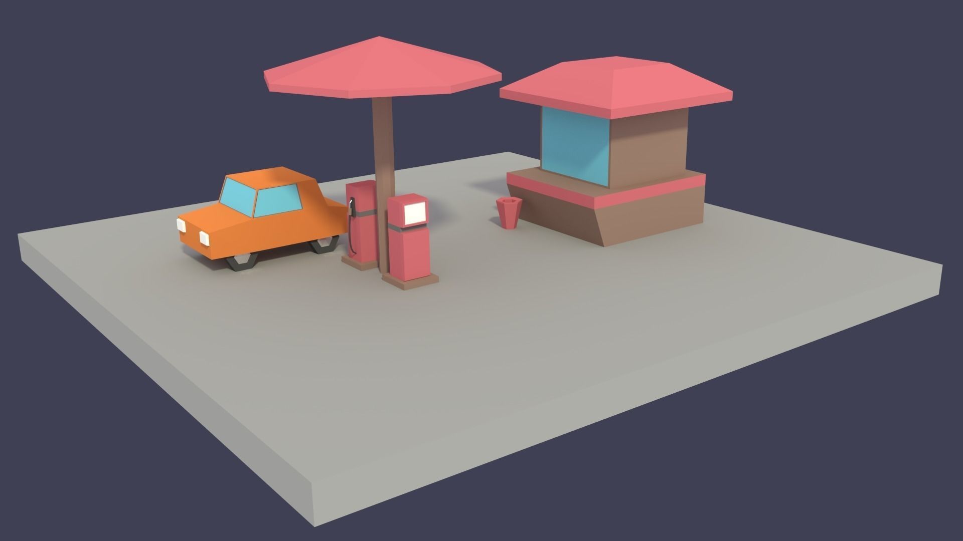 Low Poly Gas Station Free low-poly 3D model_0