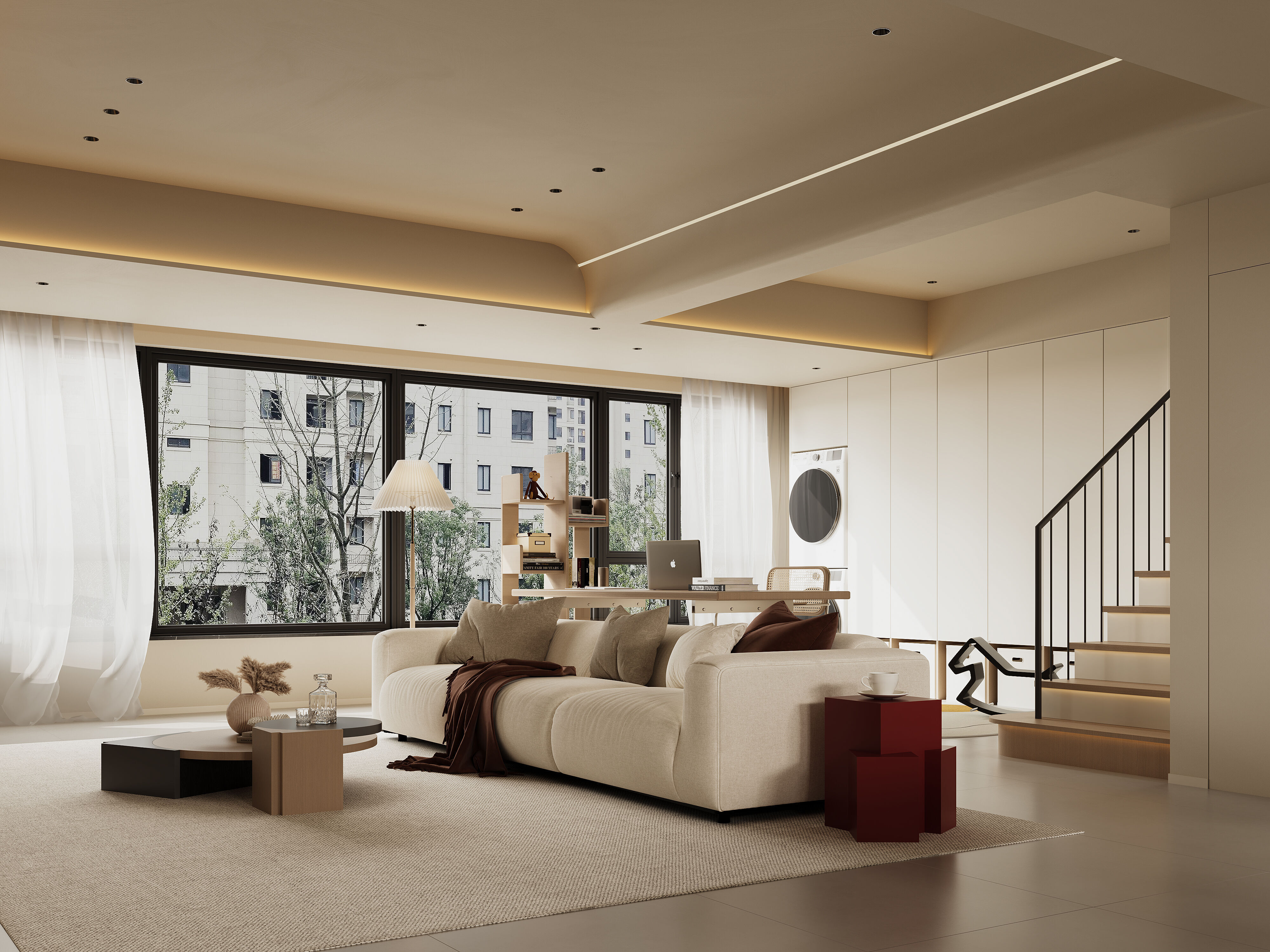 Warm  modern living room scene 3D model_1