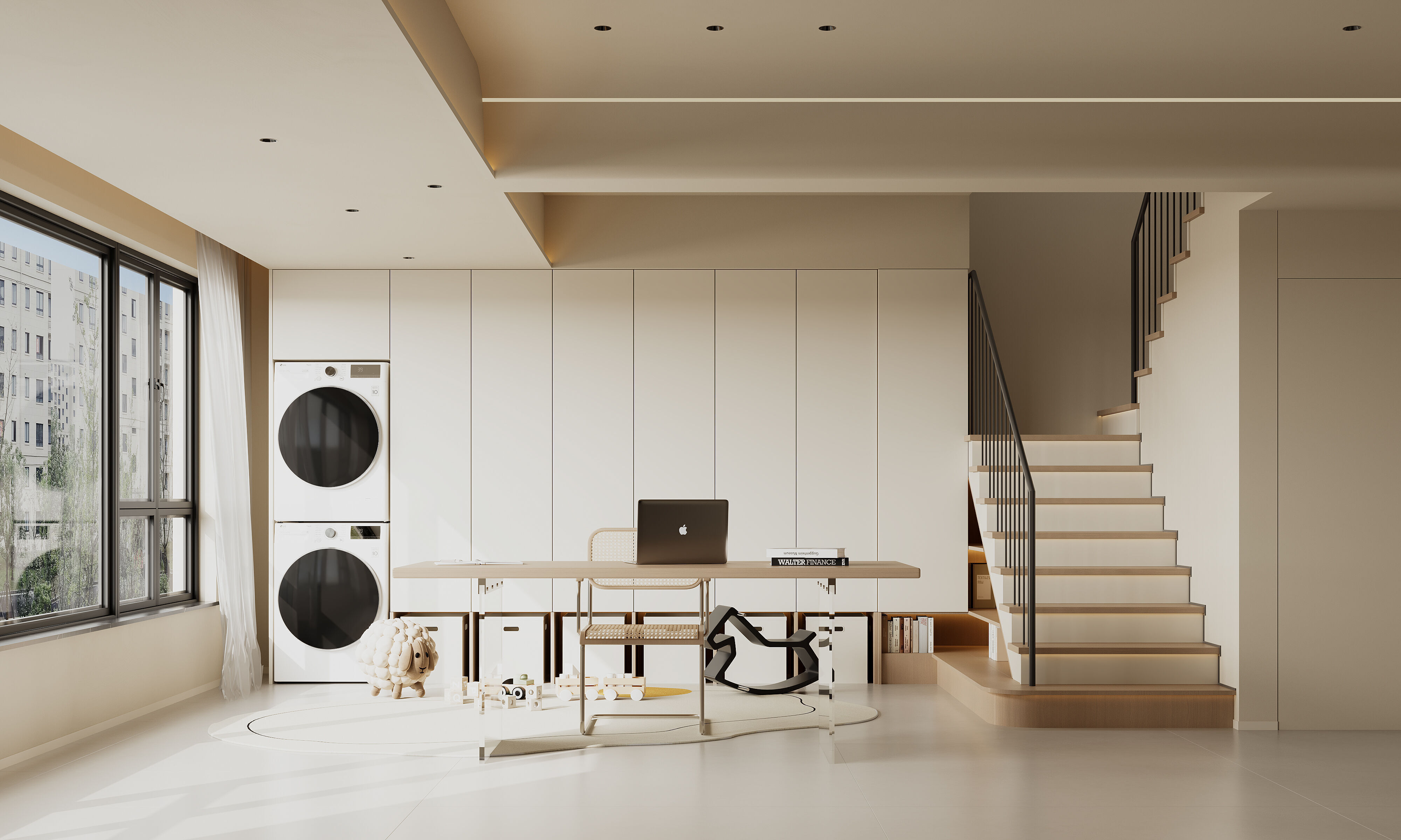 Warm  modern living room scene 3D model_4