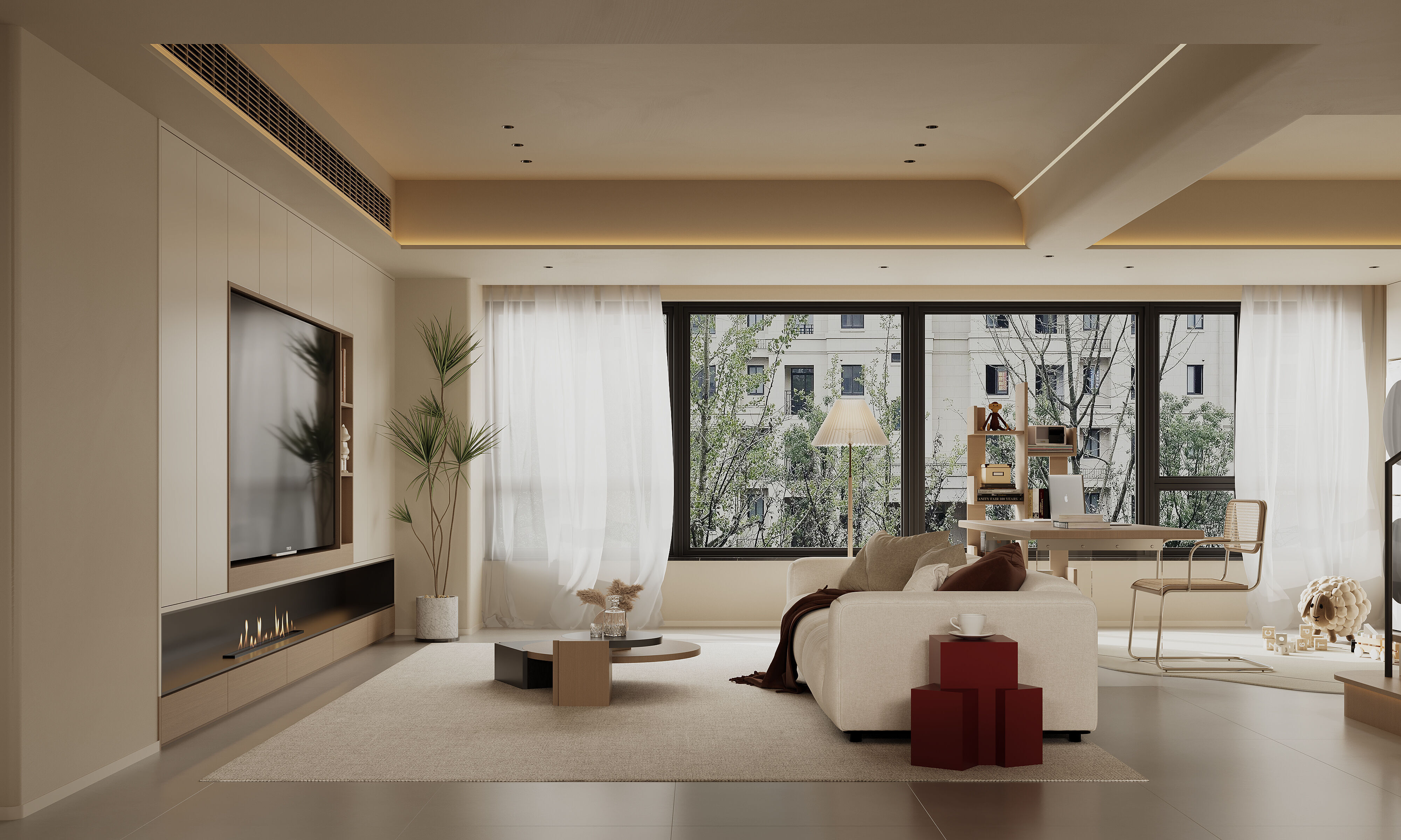 Warm  modern living room scene 3D model_2