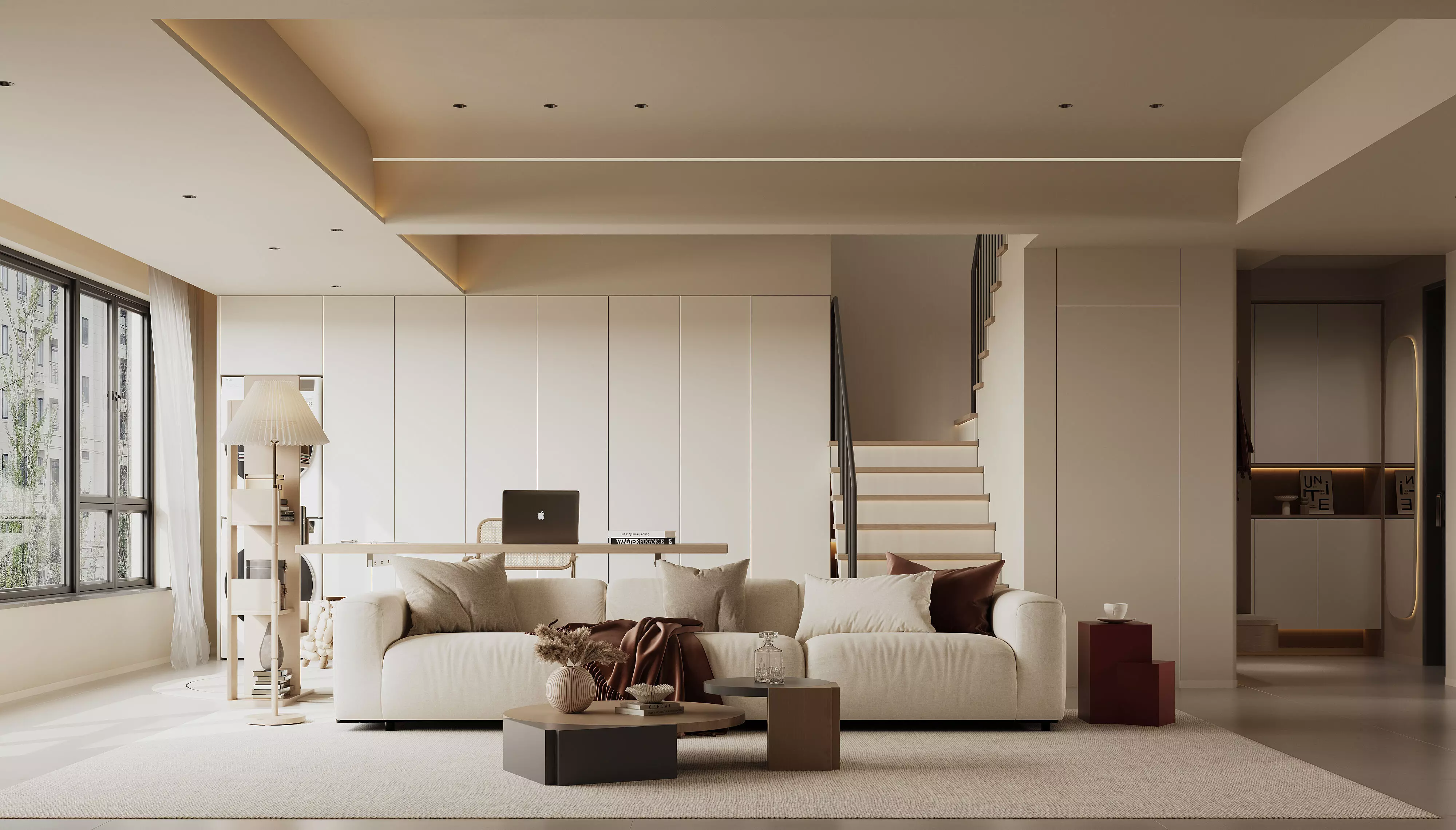 Warm  modern living room scene 3D model_0