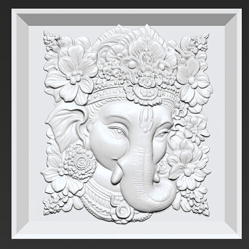 Ganesha Head with Flowers Background A7 3D print model
