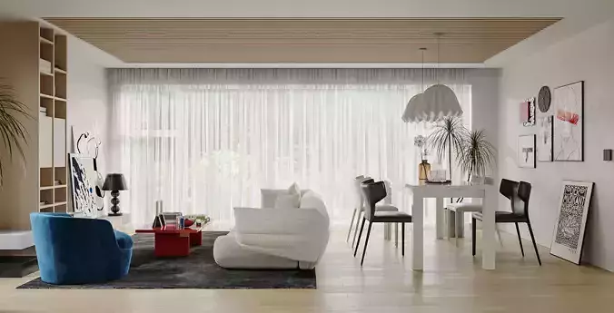 Comfortable interior living scene living room 3D model