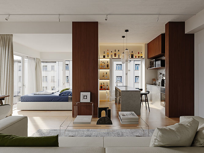 Comfortable modern studio scene 3D model 4