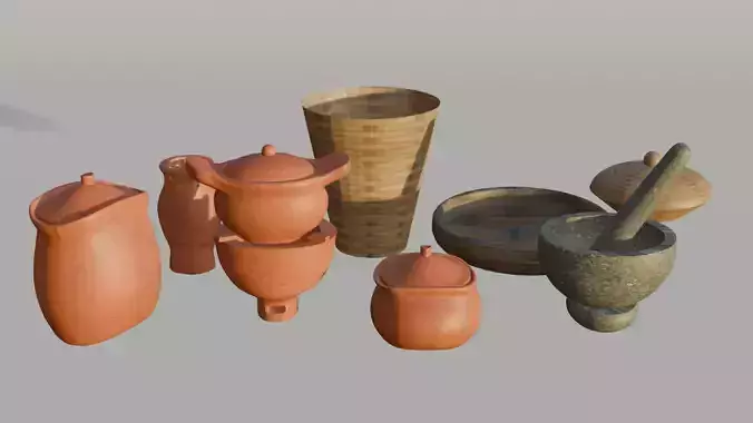 clay pot and a mortar and pestle