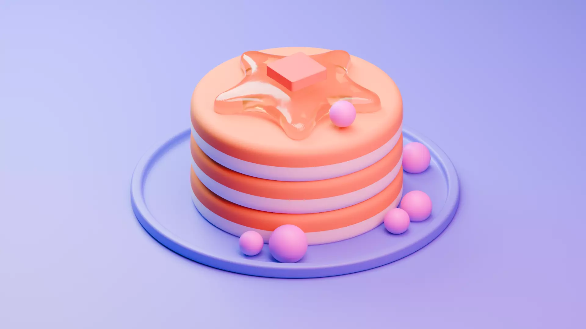 3D Blender Pancake Set Comes with Star Syrup and Pink Berries Low-poly 3D model_0