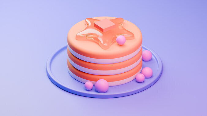 3D Blender Pancake Set Comes with Star Syrup and Pink Berries Low-poly 3D model