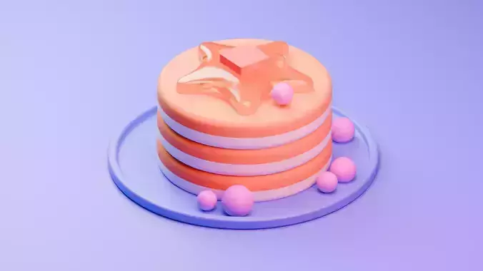 3D Blender Pancake Set Comes with Star Syrup and Pink Berries Low-poly 3D model