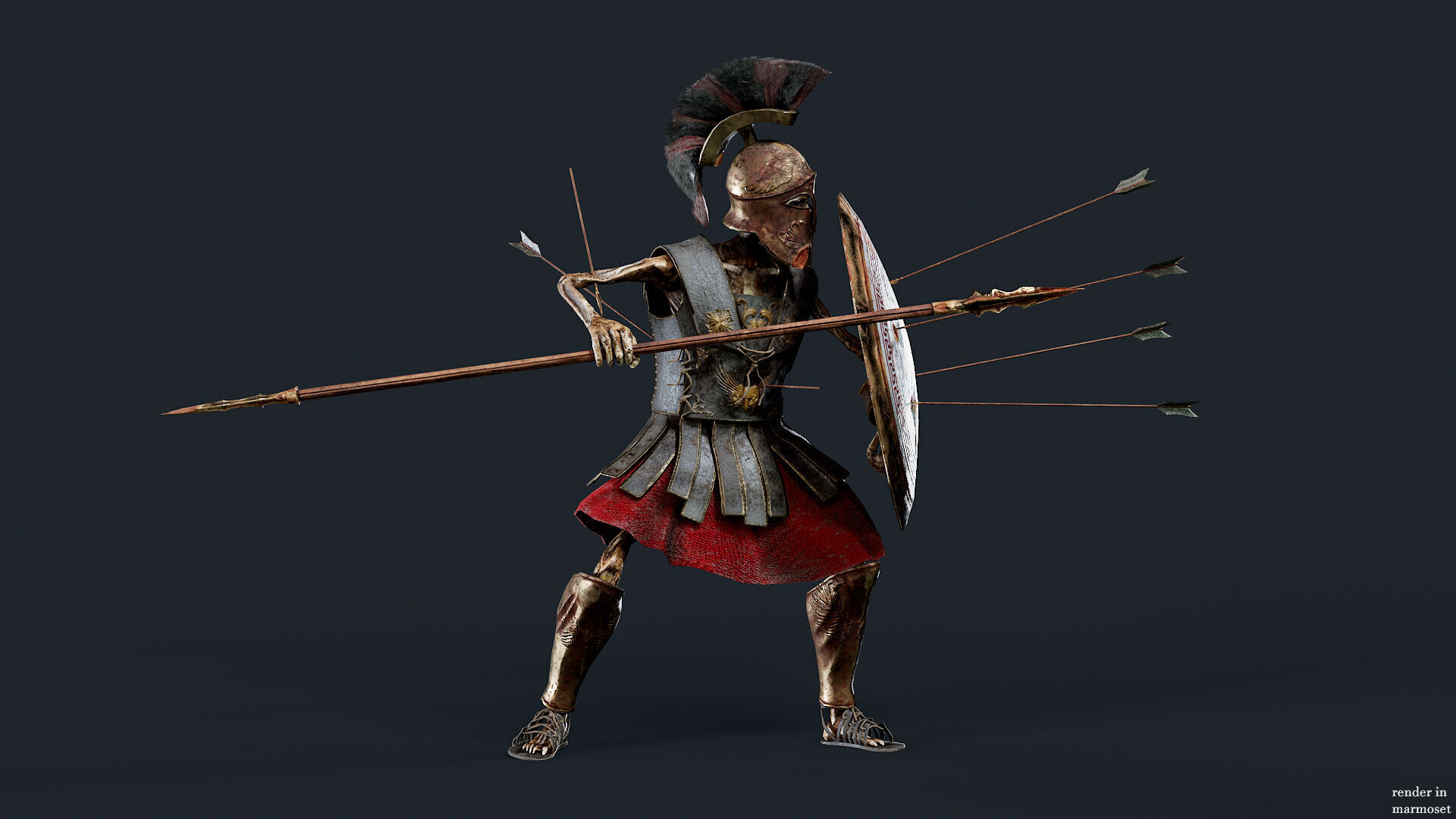 SKELETON SPARTAN HOPLITE  Low-poly 3D model_4