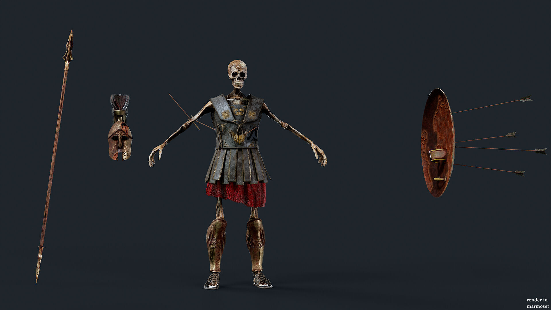 SKELETON SPARTAN HOPLITE  Low-poly 3D model_7