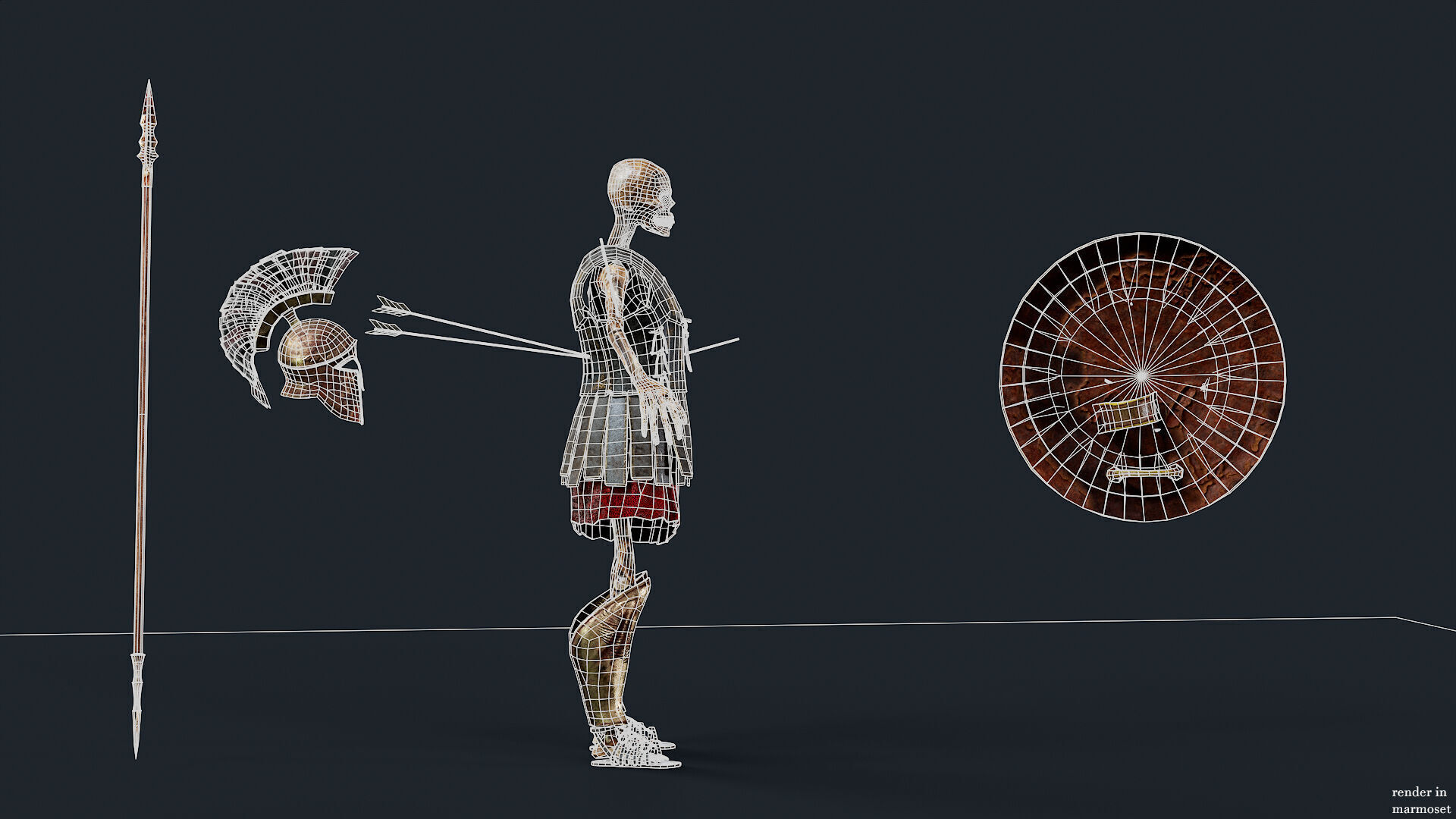 SKELETON SPARTAN HOPLITE  Low-poly 3D model_12