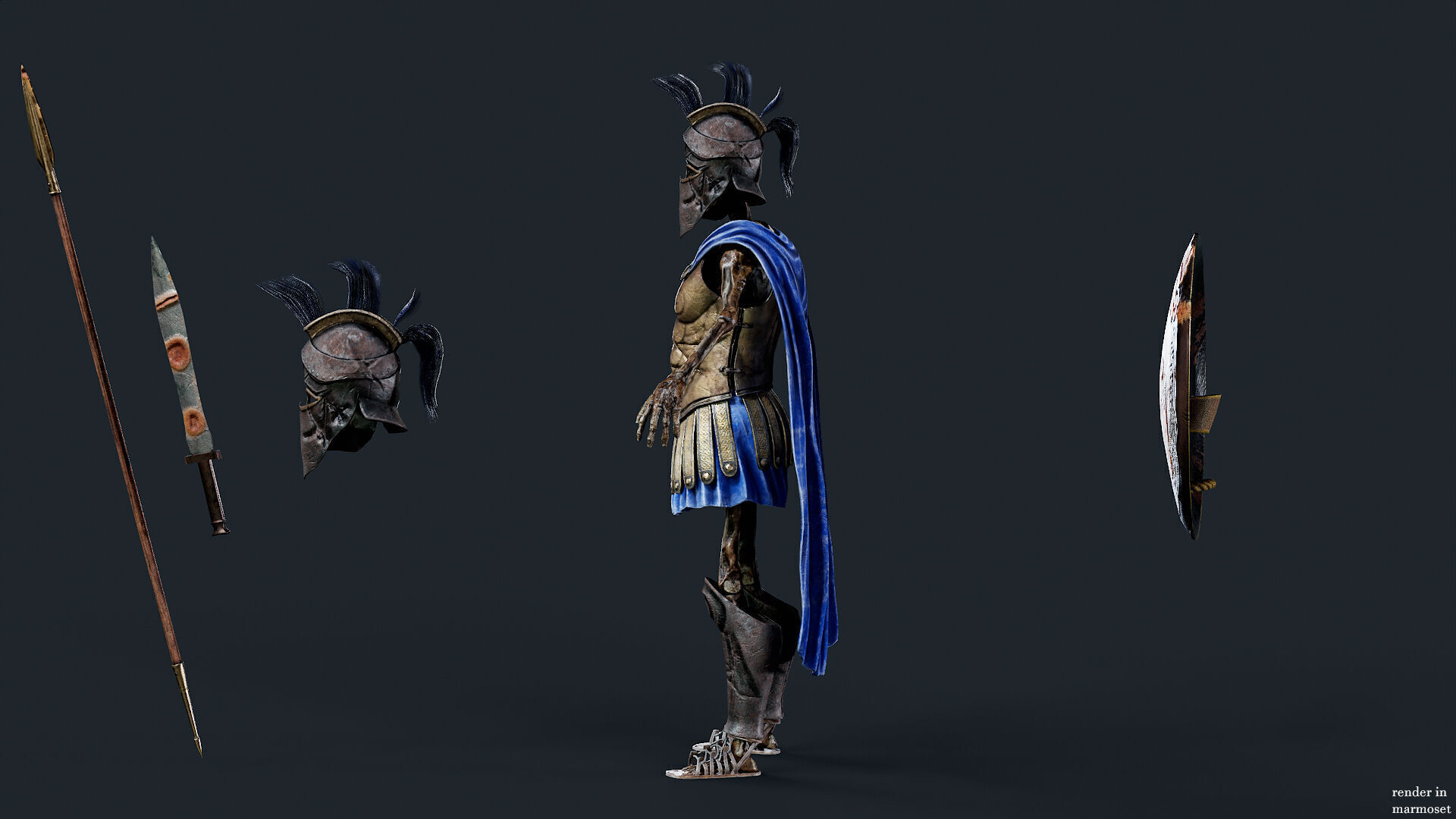 SKELETON SPARTAN H HOPLITE Low-poly 3D model_9