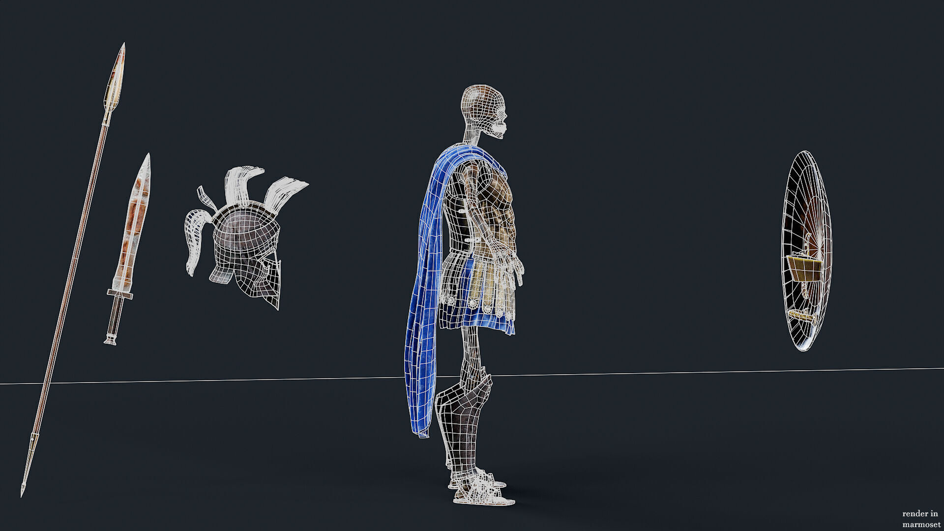 SKELETON SPARTAN H HOPLITE Low-poly 3D model_11