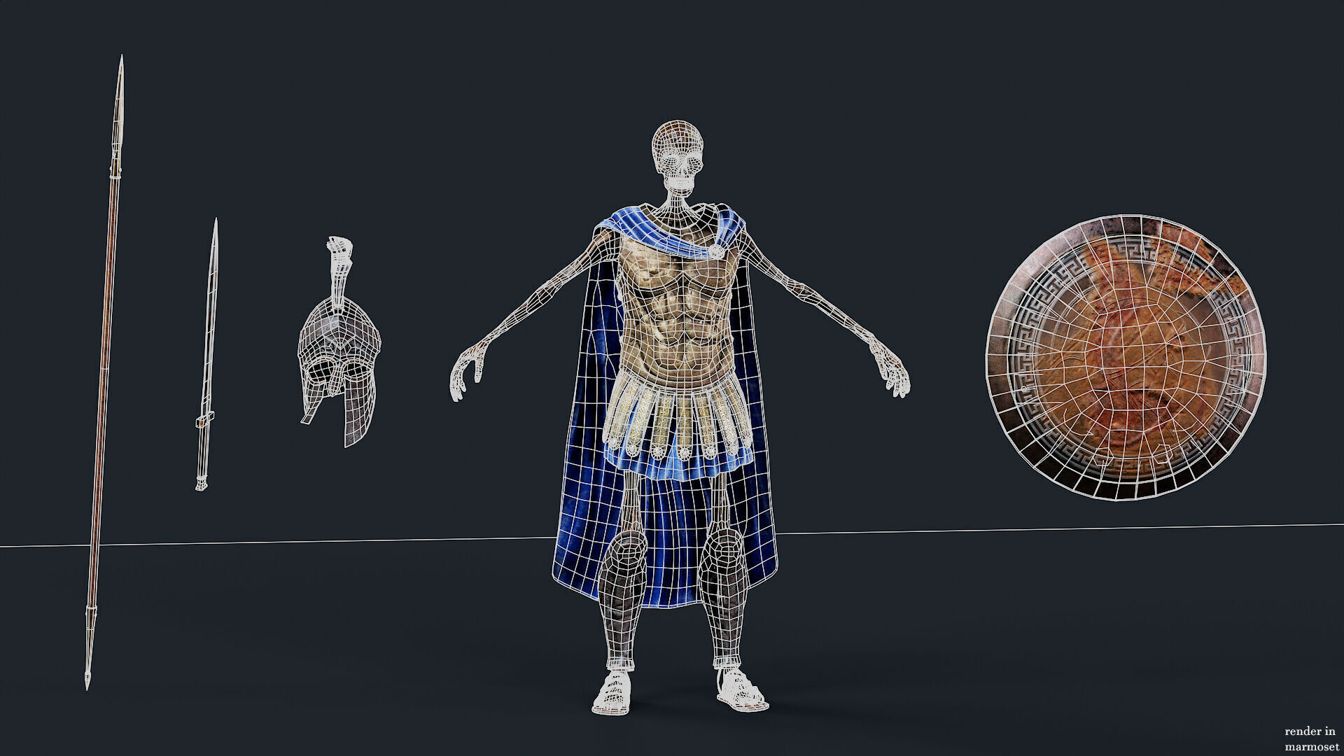 SKELETON SPARTAN H HOPLITE Low-poly 3D model_10